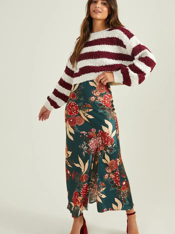 Women Altar039d State Sweaters Opal Striped Popcorn Sweater Ivorywine