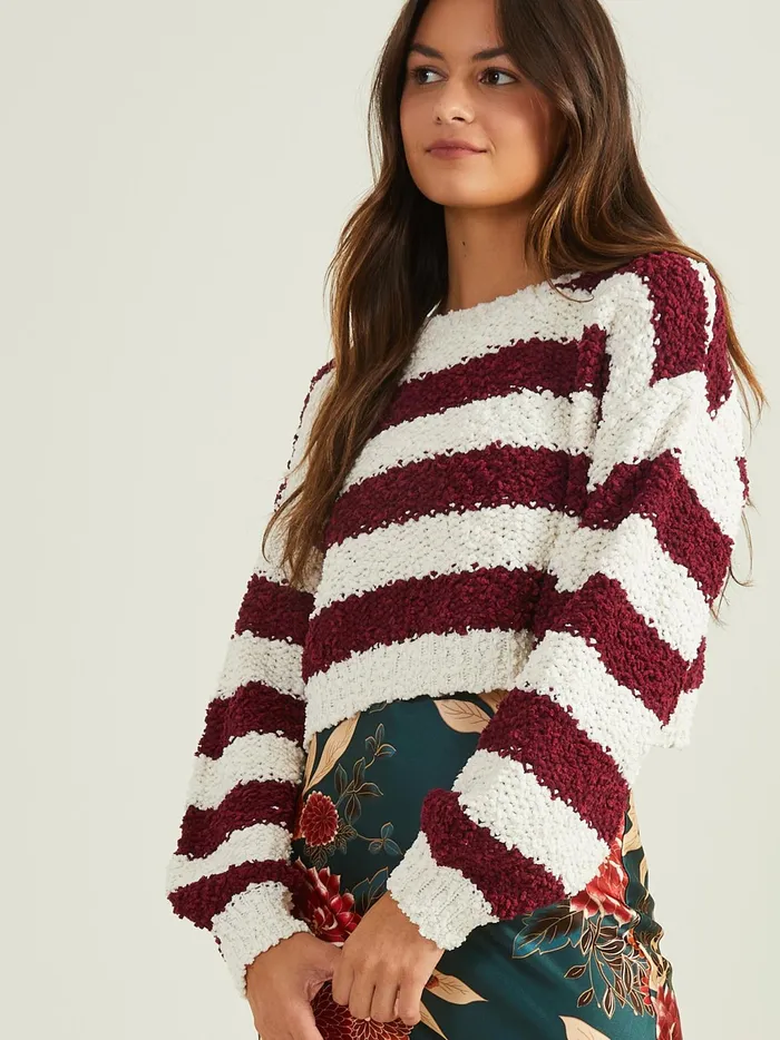 Women Altar039d State Sweaters Opal Striped Popcorn Sweater Ivorywine
