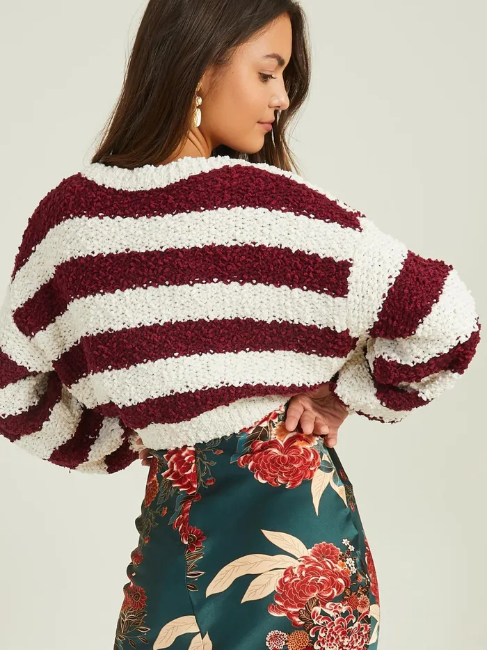 Women Altar039d State Sweaters Opal Striped Popcorn Sweater Ivorywine