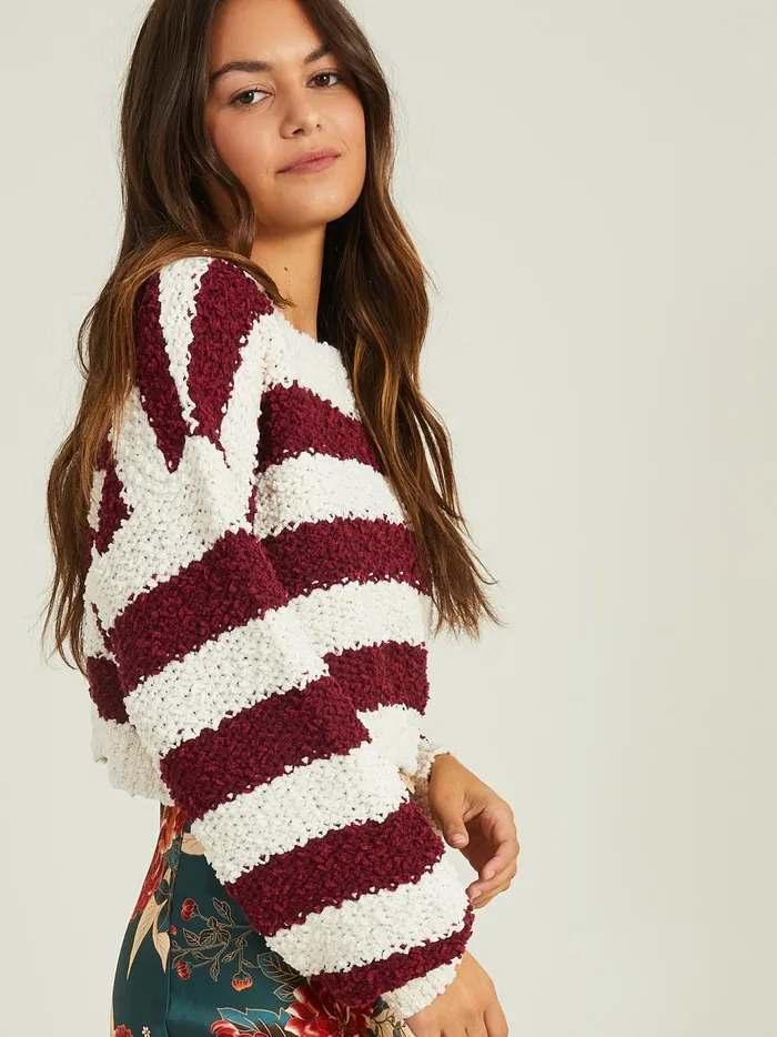 Women Altar039d State Sweaters Opal Striped Popcorn Sweater Ivorywine