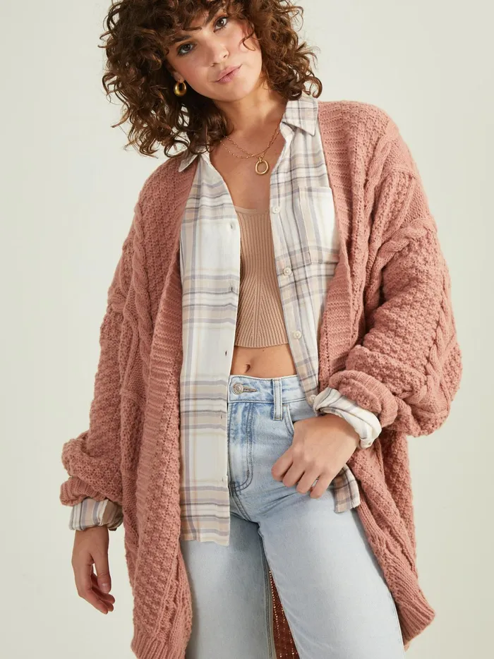 Women Altar039d State Sweaters Serenity Cable Knit Oversized Cardigan Mauve