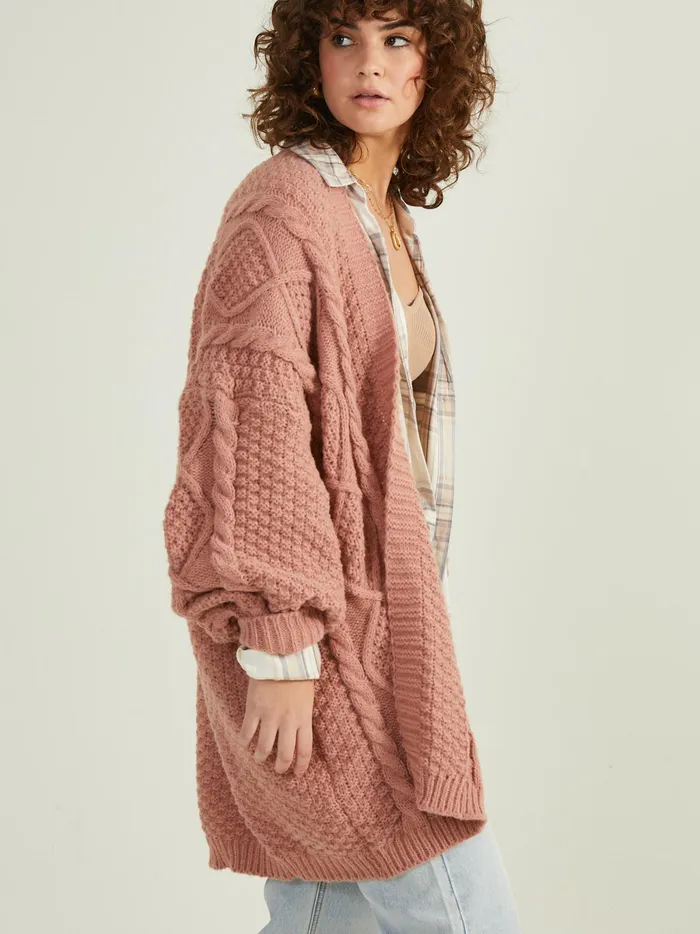 Women Altar039d State Sweaters Serenity Cable Knit Oversized Cardigan Mauve