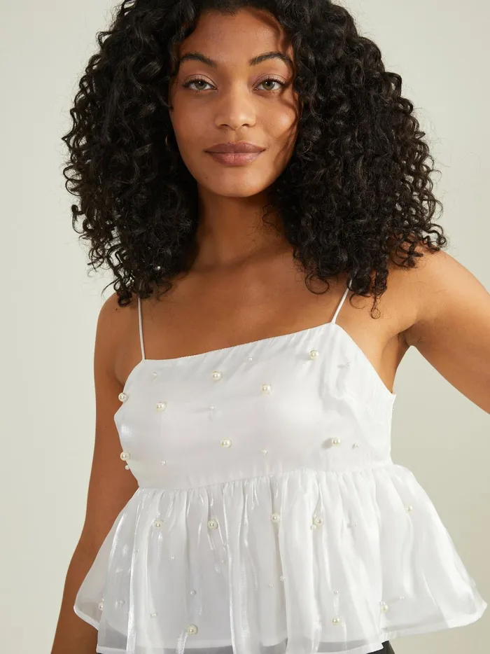 Women Altar039d State Tanks Pearl Babydoll Tank Top White