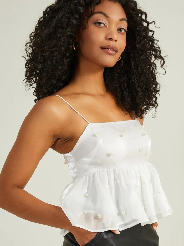 Women Altar039d State Tanks Pearl Babydoll Tank Top White