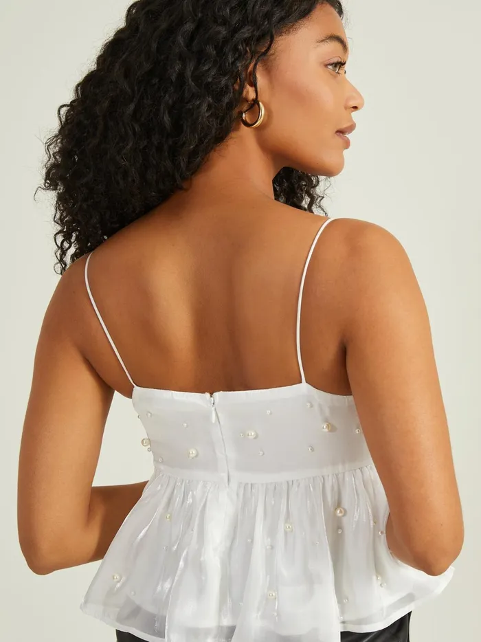 Women Altar039d State Tanks Pearl Babydoll Tank Top White