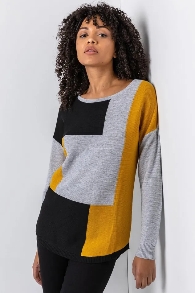 Women Amber Colour Block Ribbed Jumper Roman Knitwear