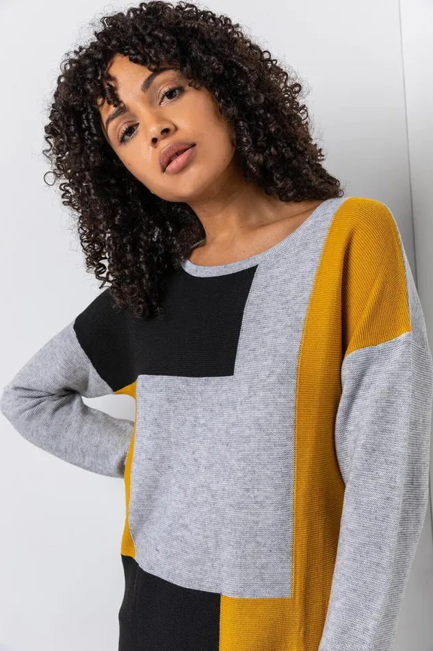 Women Amber Colour Block Ribbed Jumper Roman Knitwear