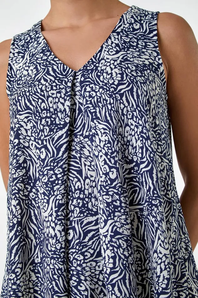 Women Animal Print Pleat Front VNeck Top Roman Tops