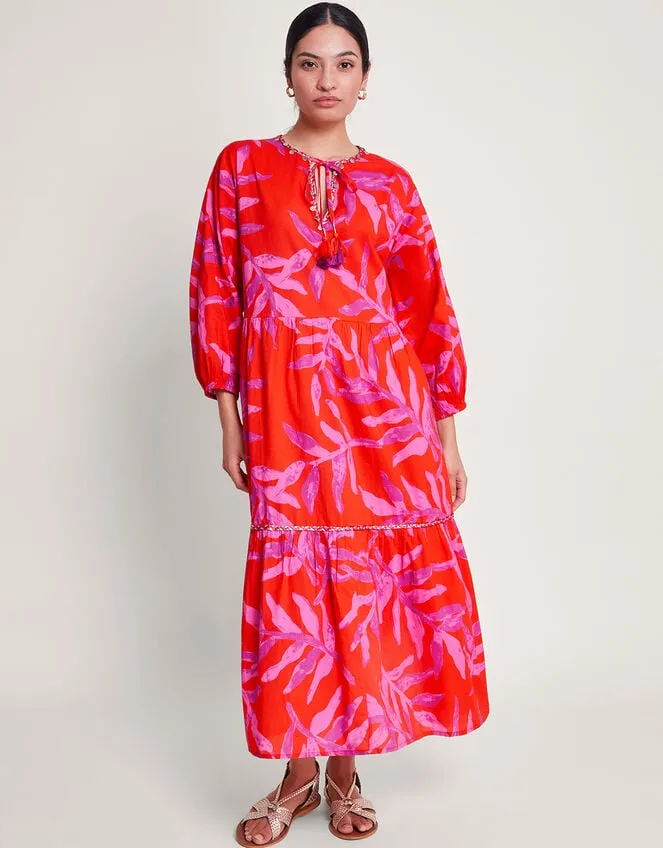 Women Arissa Palm Print Kaftan Red Monsoon Dresses