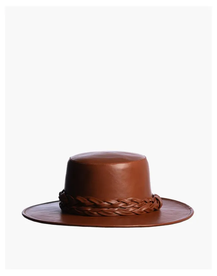 Women ASN Vegan Leather Cedar Rust Boater Hat Copper Madewell Hats