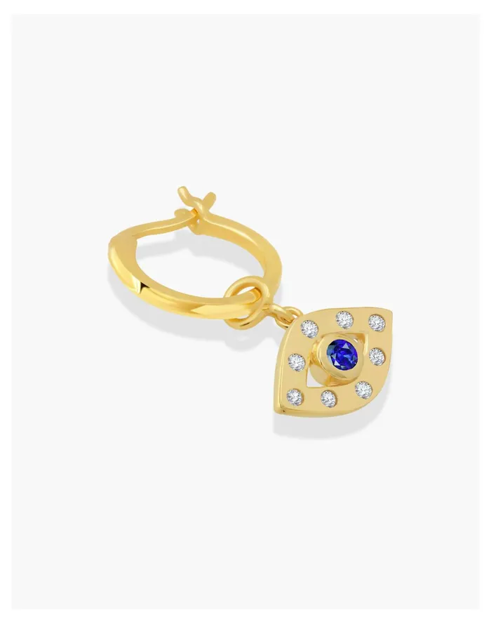 Women AURA By Paige Novick Demi Fine Single Huggie With Diamond Evil Eye Charm Gold Madewell Earrings