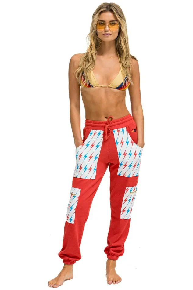 Women AVIATOR BOLT CARGO COLOR BLOCK SWEATPANTS 8211 RED USA Aviator Nation Sweatpants