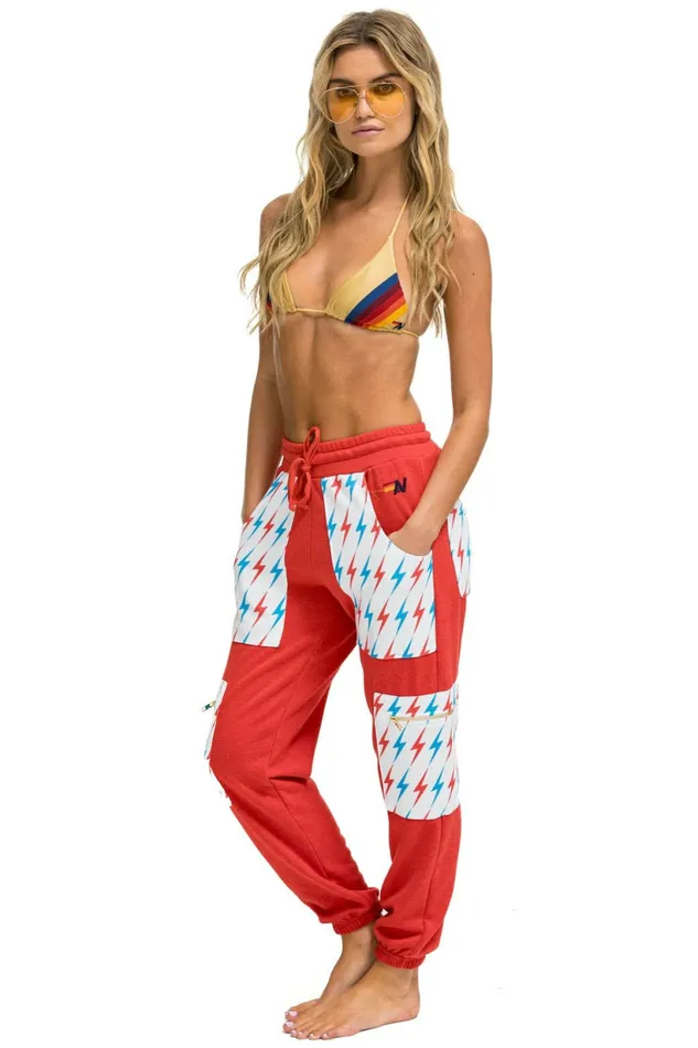 Women AVIATOR BOLT CARGO COLOR BLOCK SWEATPANTS 8211 RED USA Aviator Nation Sweatpants Women AVIATOR BOLT CARGO COLOR BLOCK SWEATPANTS 8211 RED USA Aviator Nation Sweatpants
