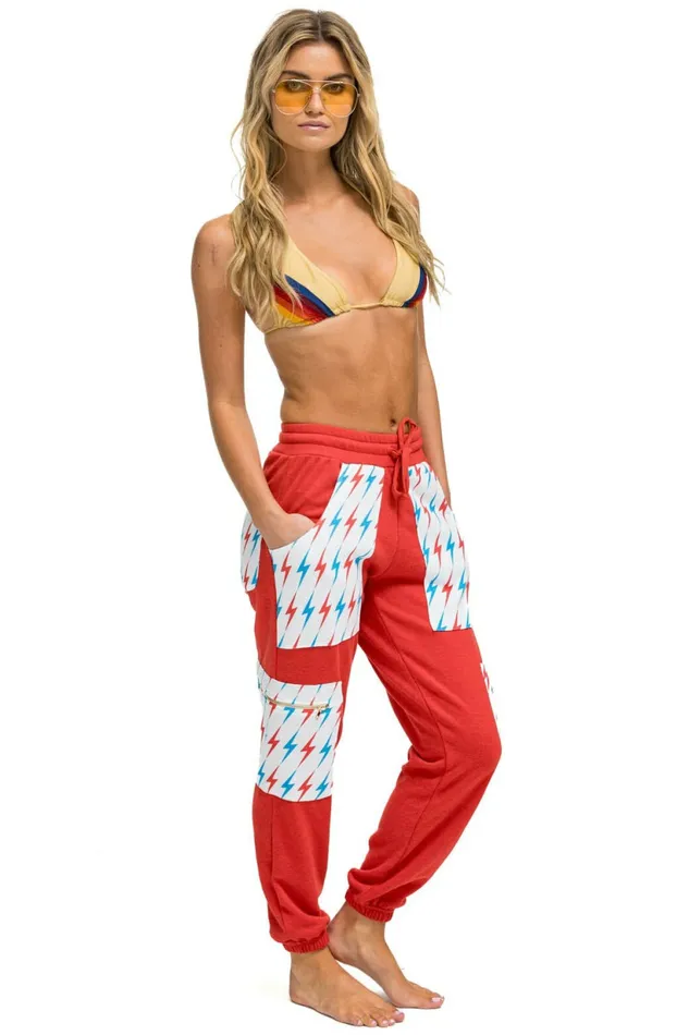 Women AVIATOR BOLT CARGO COLOR BLOCK SWEATPANTS 8211 RED USA Aviator Nation Sweatpants Women AVIATOR BOLT CARGO COLOR BLOCK SWEATPANTS 8211 RED USA Aviator Nation Sweatpants