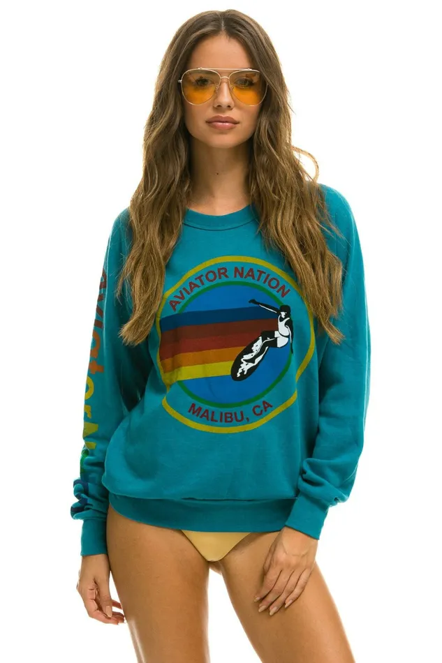 Women AVIATOR NATION MALIBU CREW SWEATSHIRT 8211 TEAL Aviator Nation UnisexCrewSweatshirt Women AVIATOR NATION MALIBU CREW SWEATSHIRT 8211 TEAL Aviator Nation UnisexCrewSweatshirt