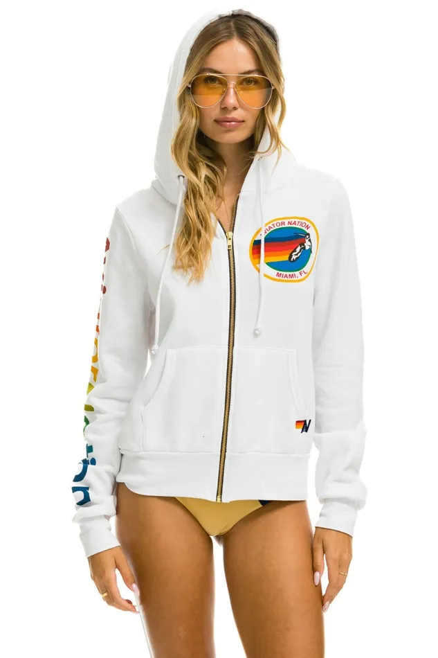 Women AVIATOR NATION MIAMI HOODIE 8211 WHITE Aviator Nation Hoodies