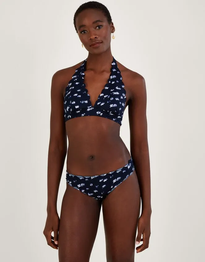 Women Batik Print Scallop Bikini Top With Recycled Polyester Blue Monsoon Beachwear and Swimwear