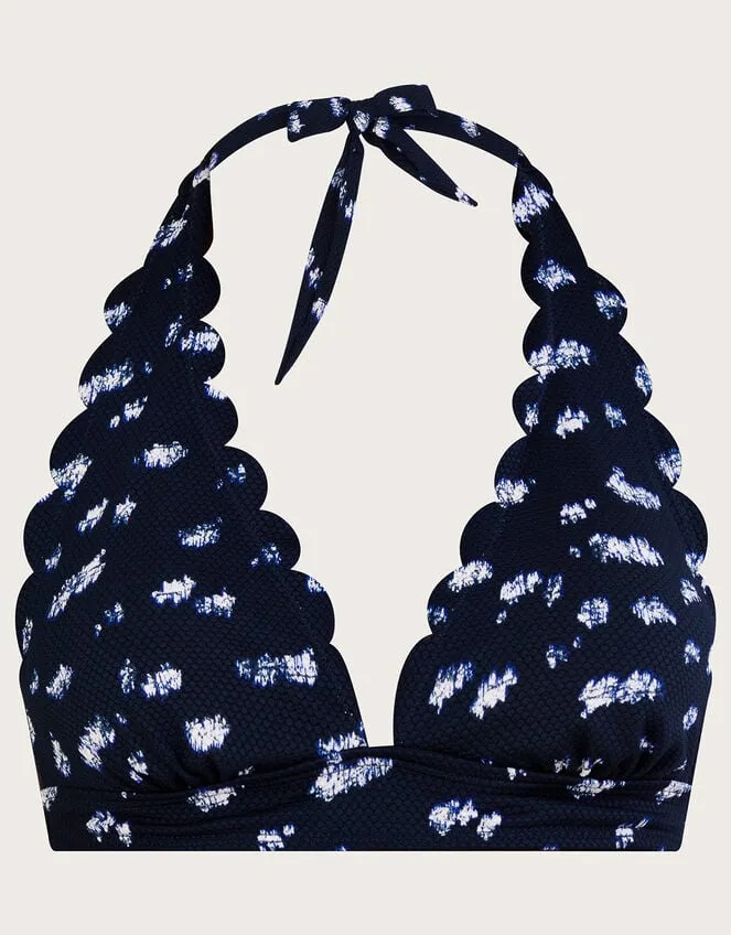 Women Batik Print Scallop Bikini Top With Recycled Polyester Blue Monsoon Beachwear and Swimwear