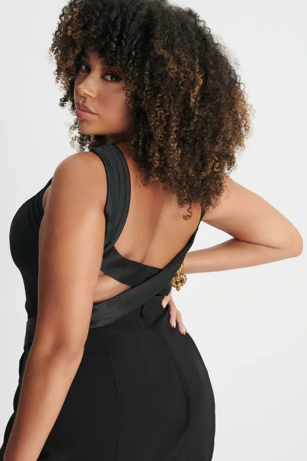 Women Belted Dresses Lavish Alice ISLA Curve Satin Mix Cross Over Midi Dress In Black Black