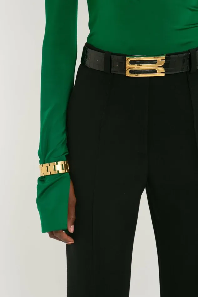 Women Belts Victoria Beckham Jumbo Frame Belt In Black CrocEffect Leather