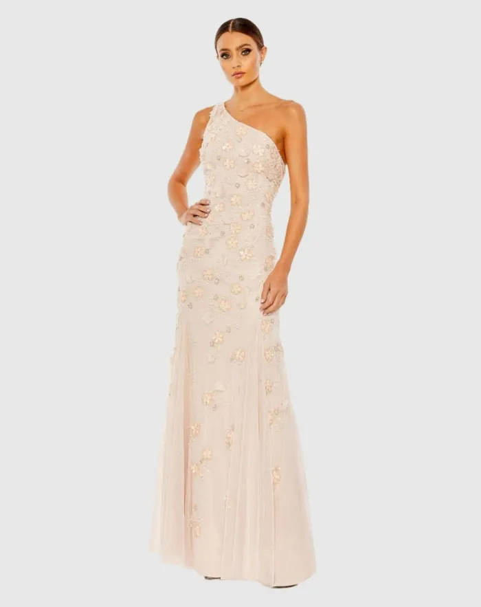 Women Best Sellers Mac Duggal Embellished One Shoulder Strappy Trumpet Gown Blush