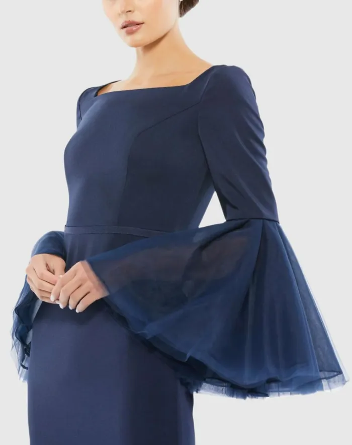 Women Best Sellers Mac Duggal Flounce Sleeve Square Neck Column Gown Navy Women Best Sellers Mac Duggal Flounce Sleeve Square Neck Column Gown Navy