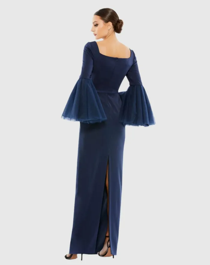 Women Best Sellers Mac Duggal Flounce Sleeve Square Neck Column Gown Navy Women Best Sellers Mac Duggal Flounce Sleeve Square Neck Column Gown Navy