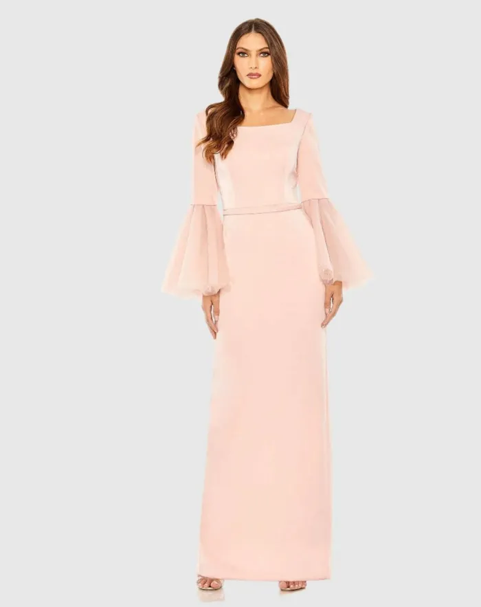 Women Best Sellers Mac Duggal Flounce Sleeve Square Neck Column Gown Navy Women Best Sellers Mac Duggal Flounce Sleeve Square Neck Column Gown Navy