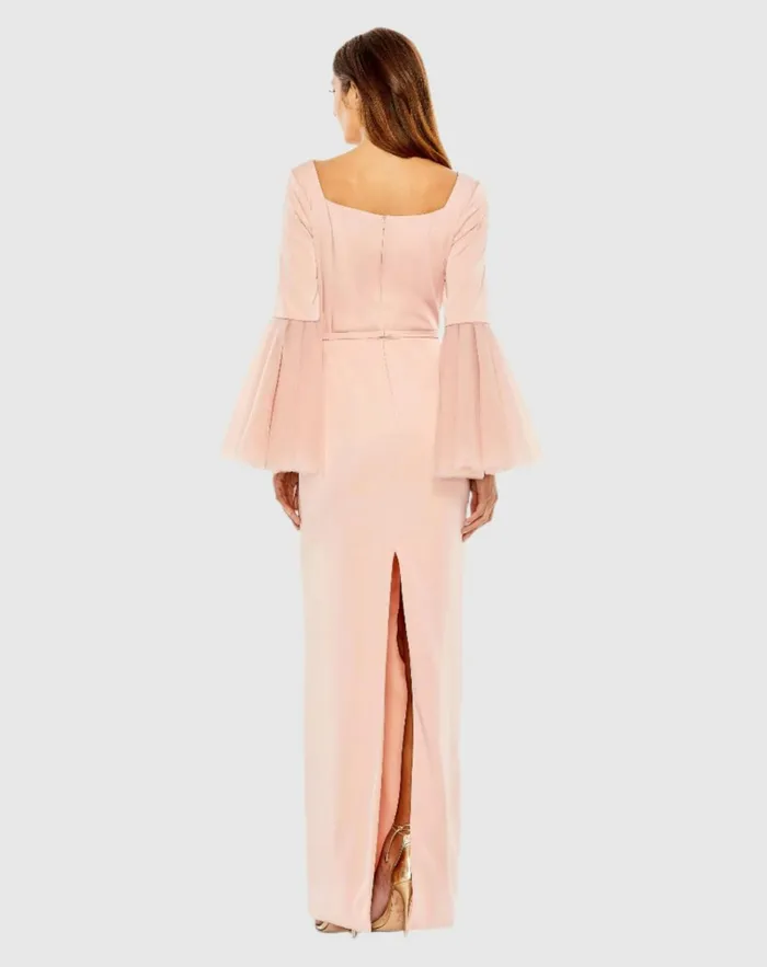 Women Best Sellers Mac Duggal Flounce Sleeve Square Neck Column Gown Navy Women Best Sellers Mac Duggal Flounce Sleeve Square Neck Column Gown Navy