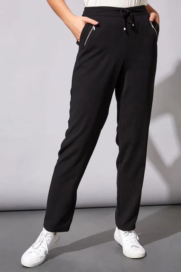 Women Black 27 Inch Tie Front Jogger Roman Trousers