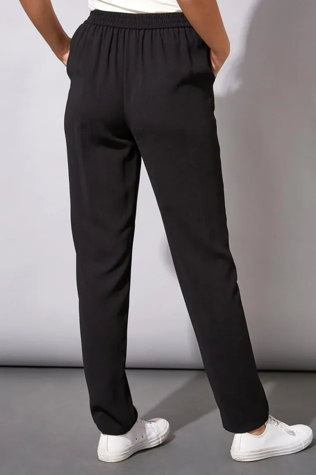 Women Black 27 Inch Tie Front Jogger Roman Trousers