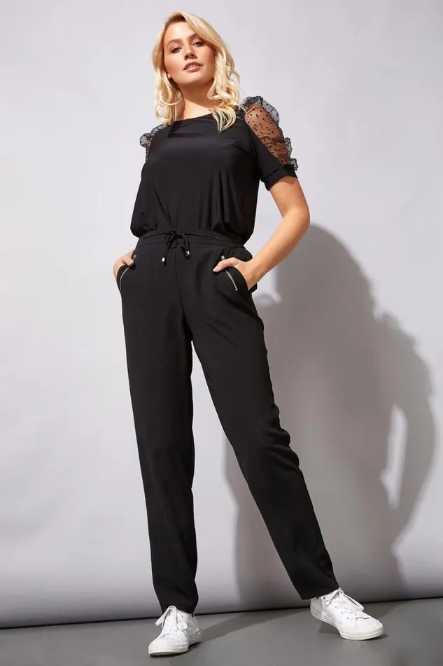 Women Black 27 Inch Tie Front Jogger Roman Trousers