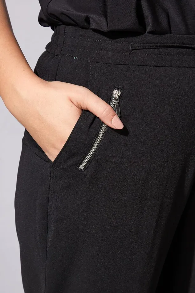 Women Black 27 Inch Tie Front Jogger Roman Trousers