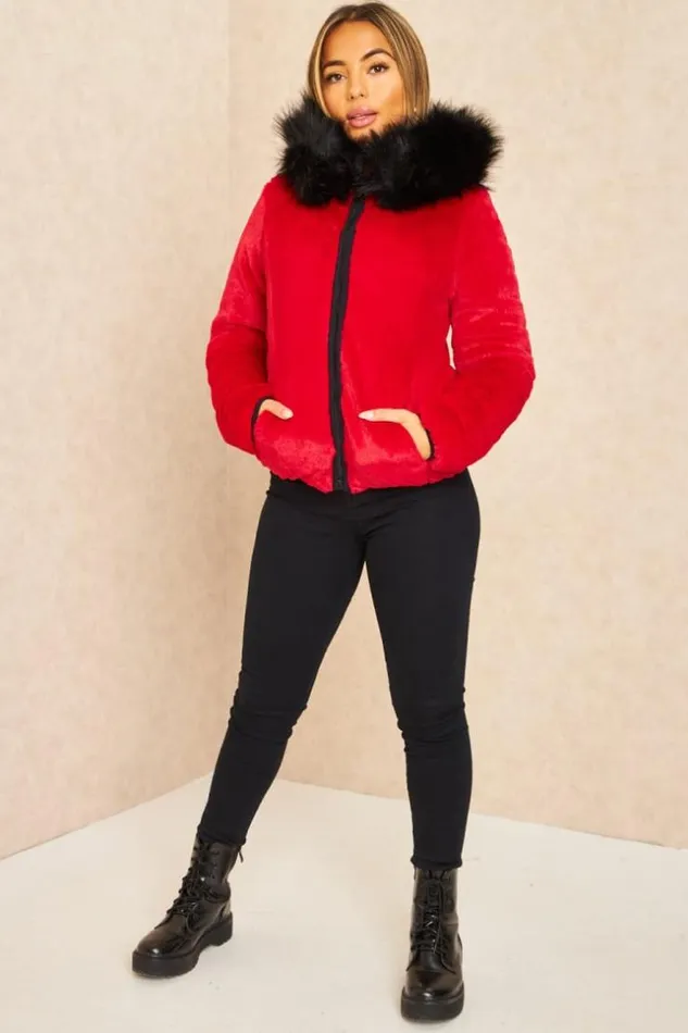 Women Black And Red Reversible Short Down Jacket Black Brentiny Paris Parkas And Down Jackets