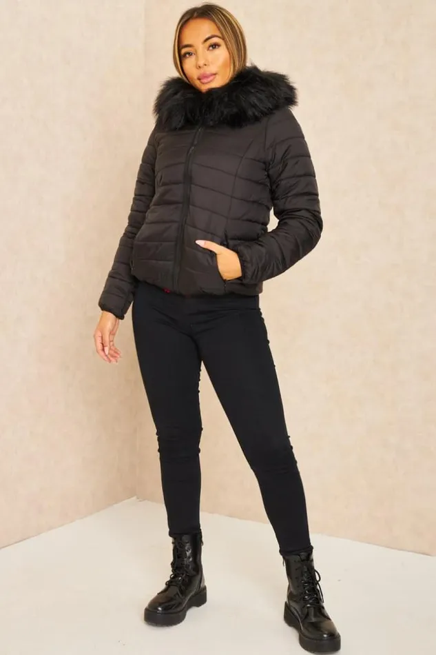Women Black And Red Reversible Short Down Jacket Black Brentiny Paris Parkas And Down Jackets