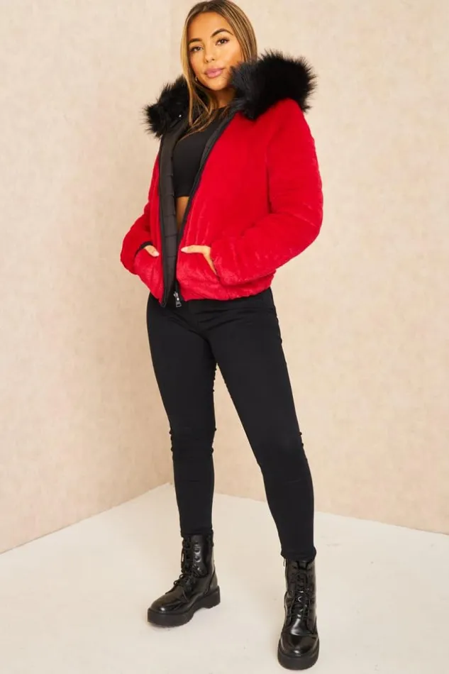 Women Black And Red Reversible Short Down Jacket Black Brentiny Paris Parkas And Down Jackets