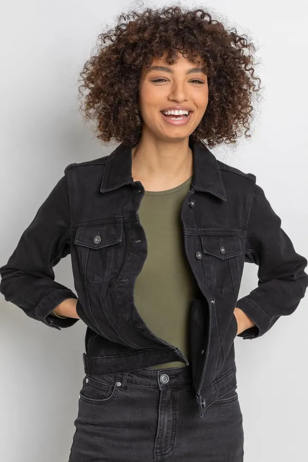 Women Black Classic Cotton Denim Jacket Roman Coords