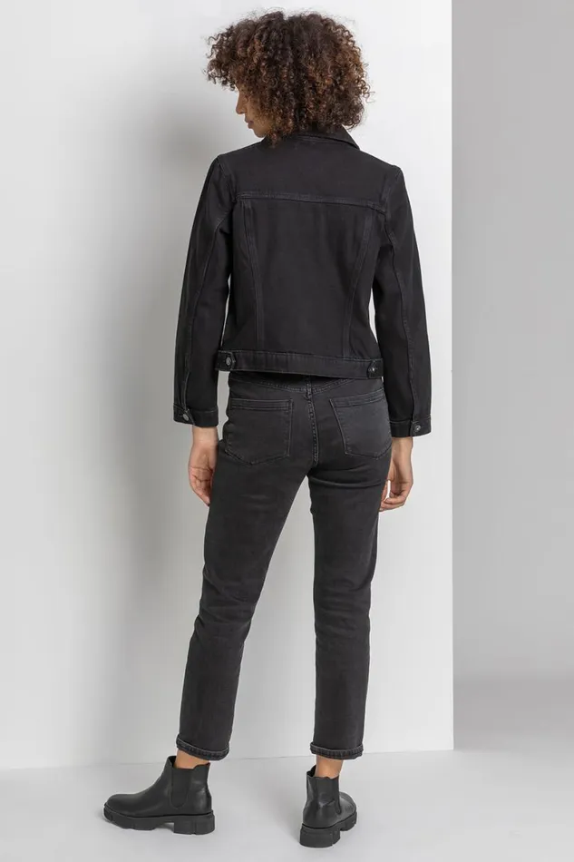 Women Black Classic Cotton Denim Jacket Roman Coords