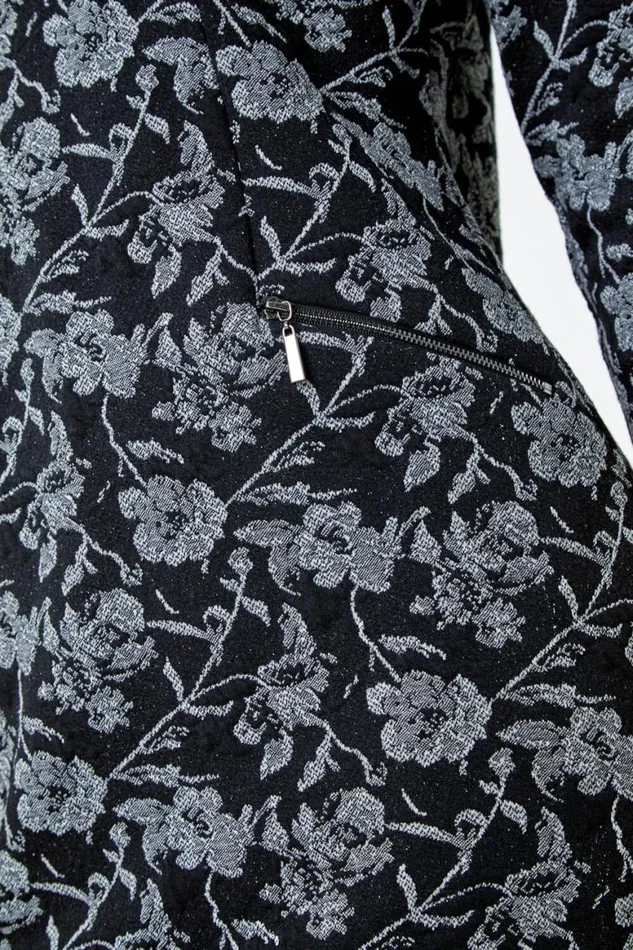 Women Black Cotton Blend Floral Shift Stretch Dress Roman Dresses