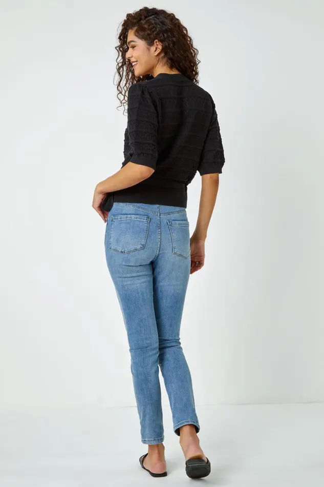 Women Black Cotton Wrap Tie Detail Cardigan Roman Knitwear