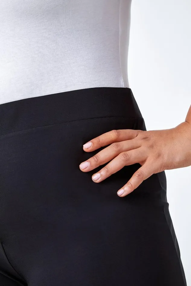 Women Black Curve Elastic Waist Wide Leg Trousers Roman Trousers