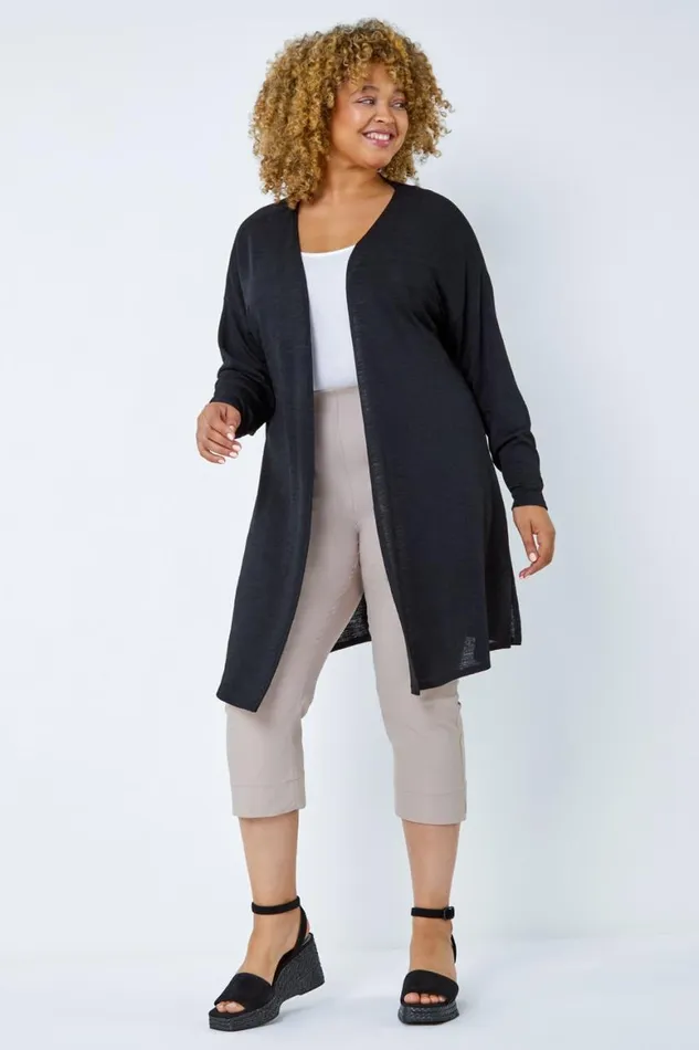 Women Black Curve Longline Cardigan Roman Knitwear