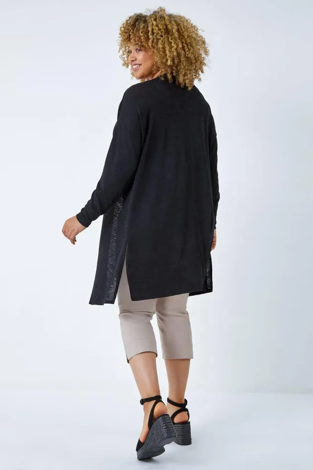 Women Black Curve Longline Cardigan Roman Knitwear