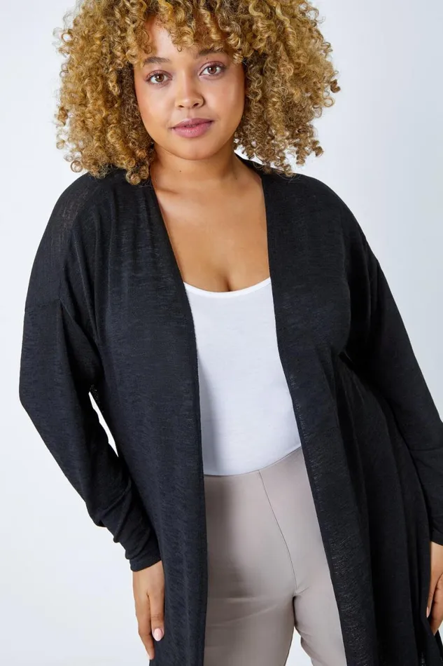 Women Black Curve Longline Cardigan Roman Knitwear