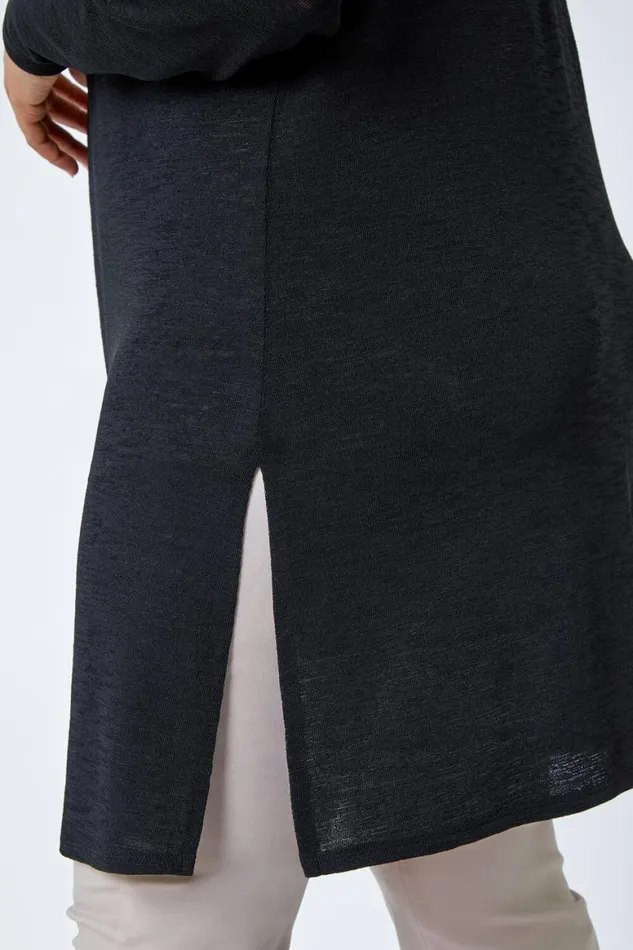 Women Black Curve Longline Cardigan Roman Knitwear