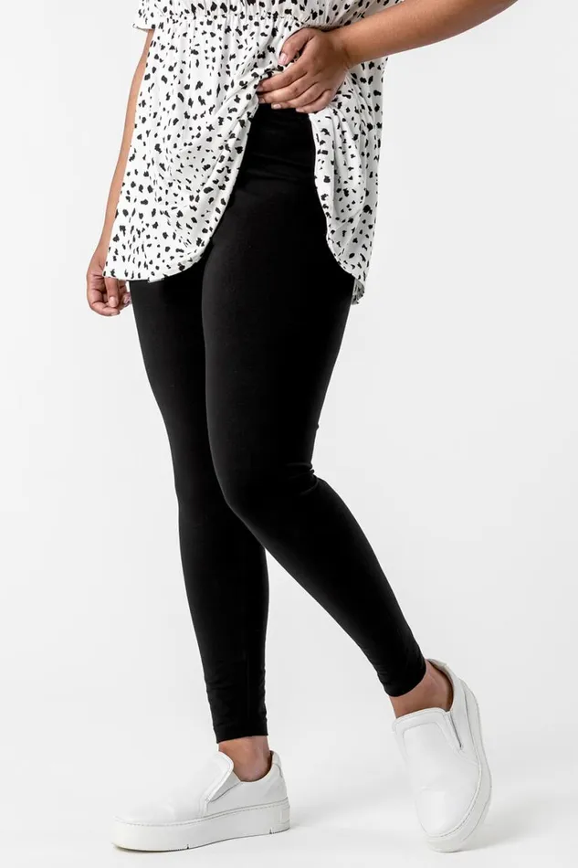 Women Black Curve Stretch Plain Elastic Waist Leggings Roman Trousers