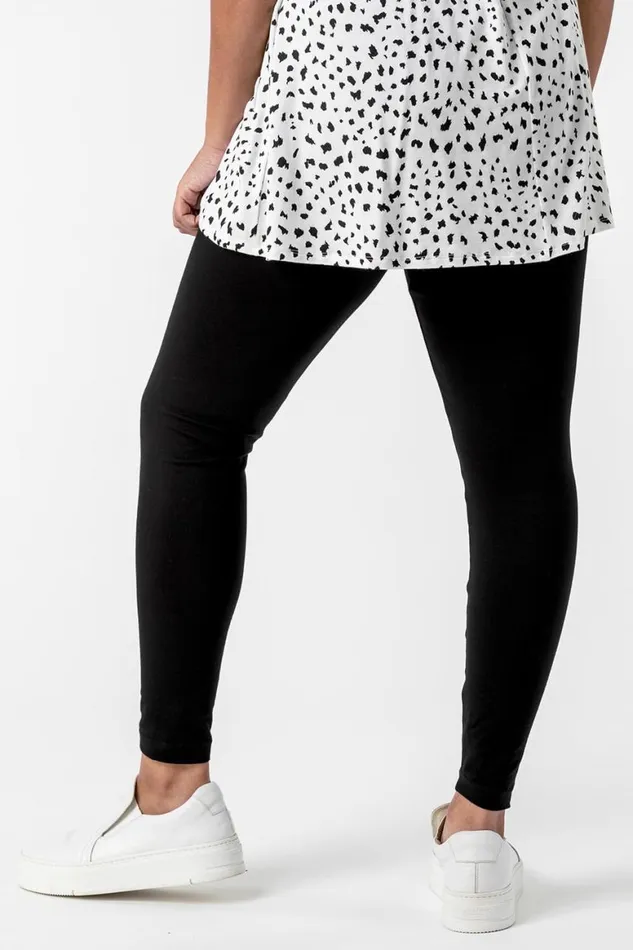 Women Black Curve Stretch Plain Elastic Waist Leggings Roman Trousers