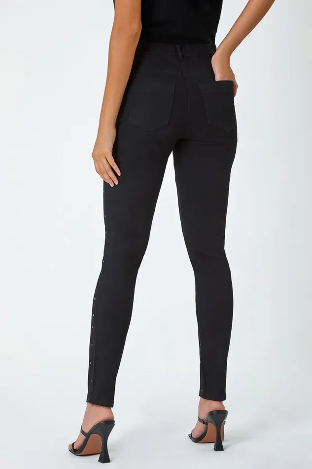 Women Black Diamante Embellished Stretch Jegging Roman Trousers