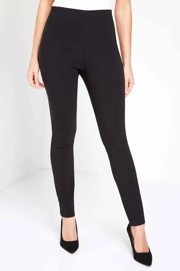 Women Black Full Length Elastic Waist Stretch Trousers Roman Trousers