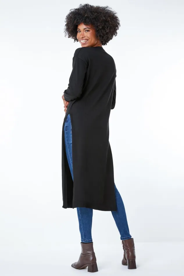 Women Black Longline Split Detail Jumper Roman Tops